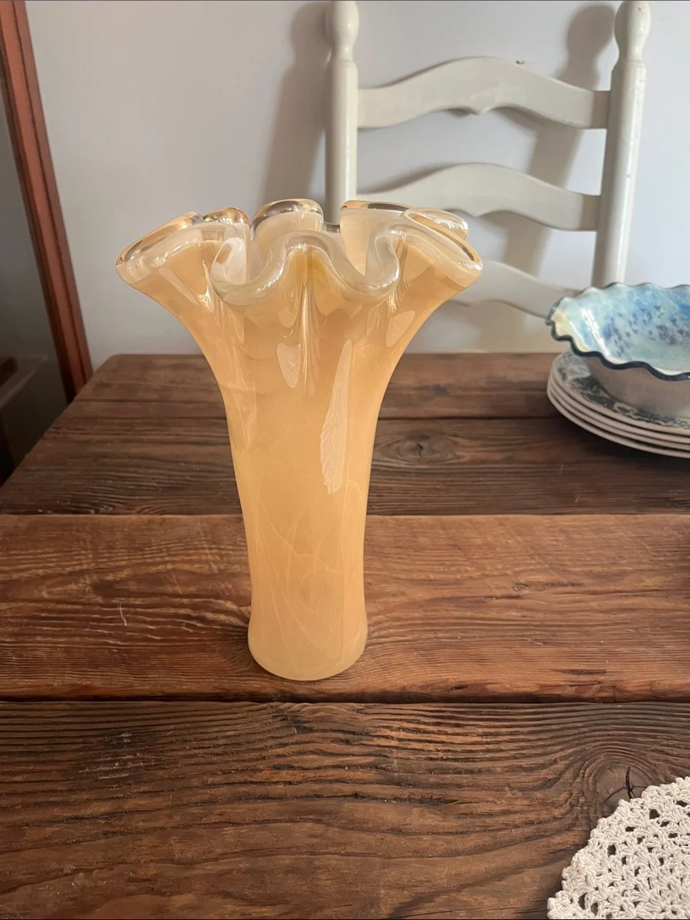 Cream Ruffled Glass Decorative Vase - Neutral Accent